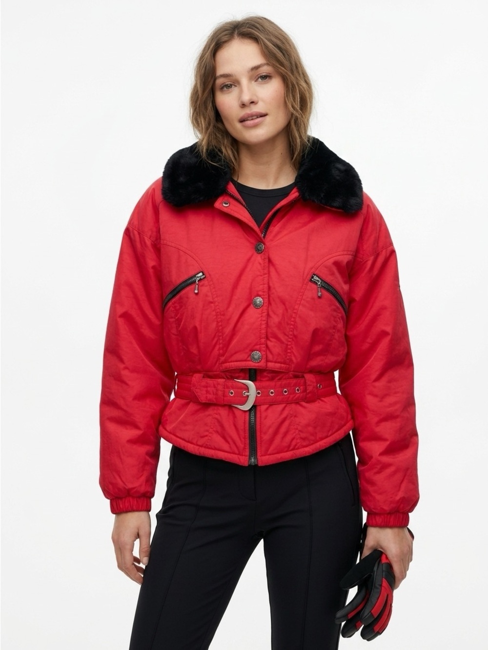 Nils Belted Ski Jacket Insulated Faux Fur Vintage Nylon Pink 6